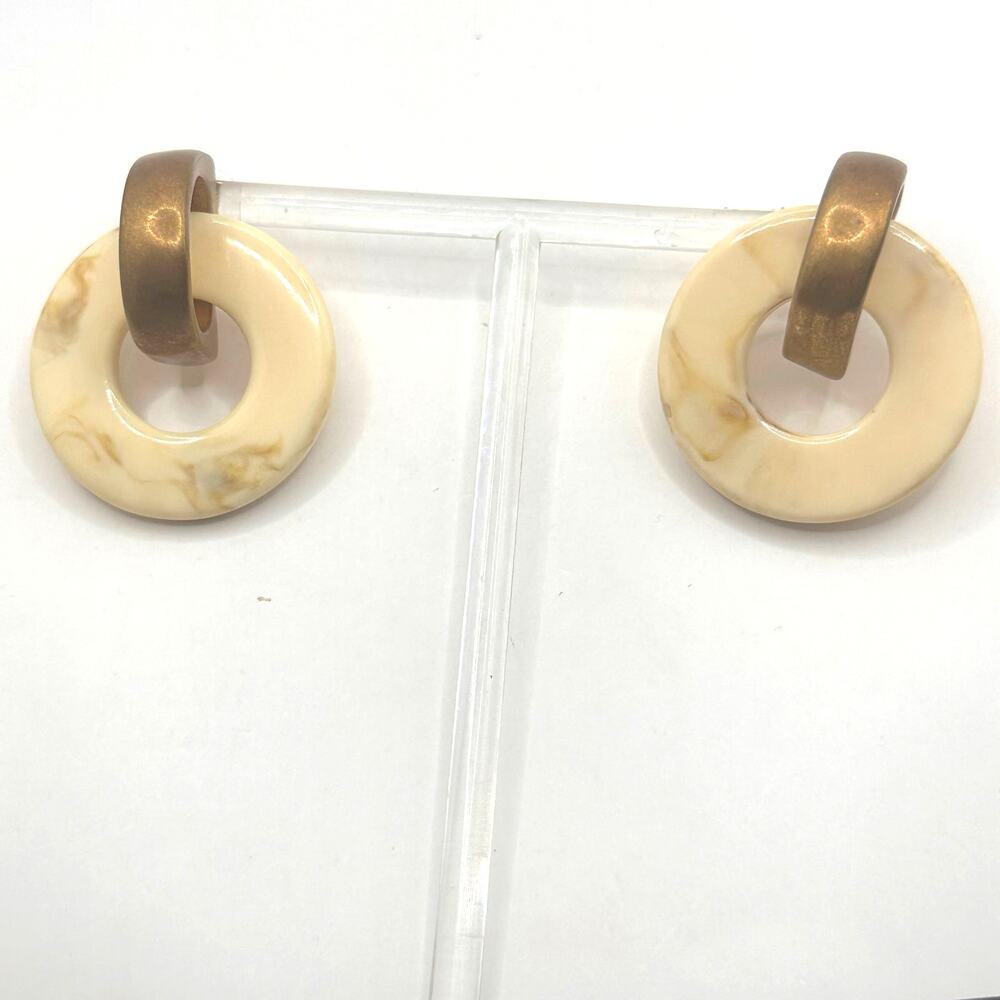 Mid Century Modern Door Knocker Earring Cream Gold Round MCM Jewelry Neutral